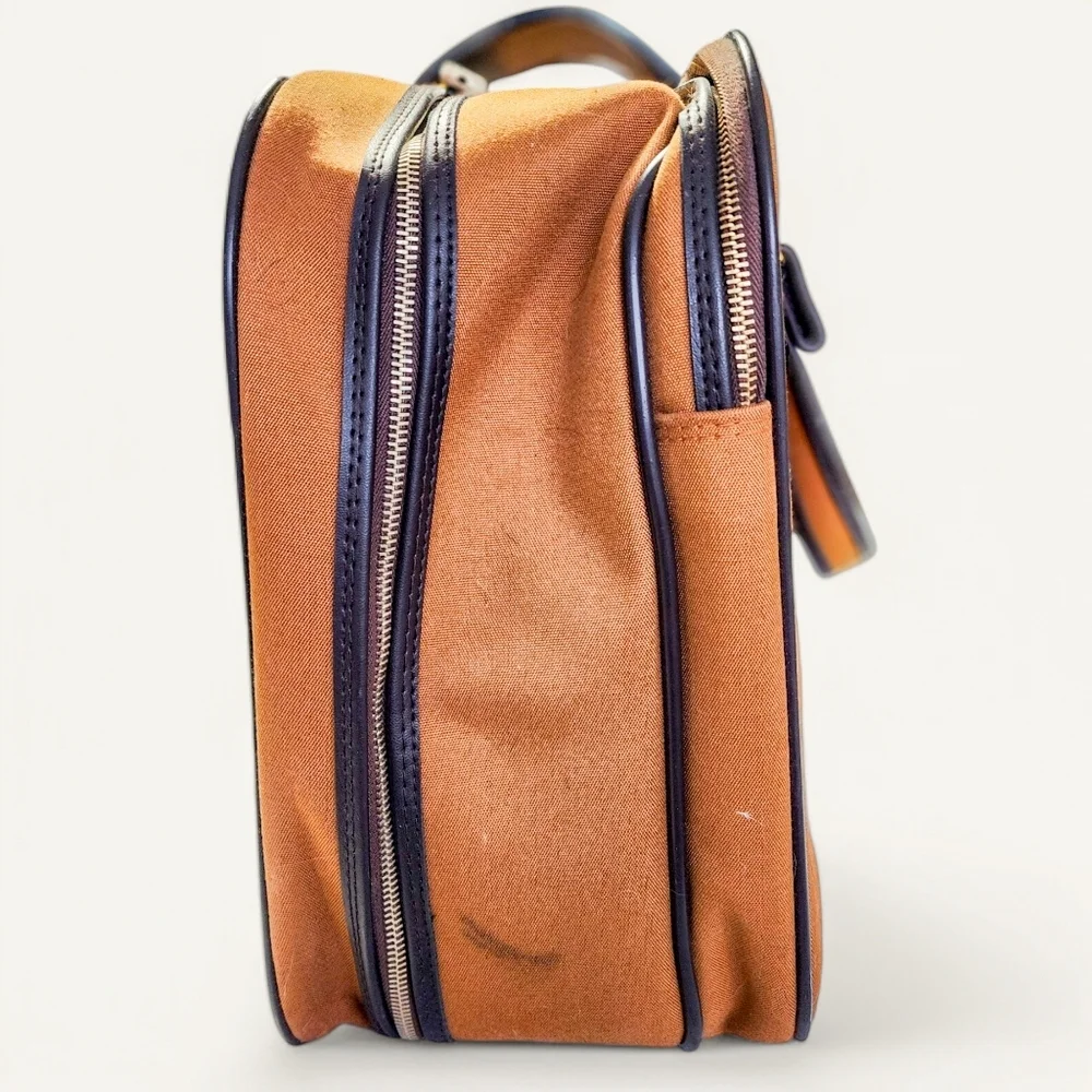 Vintage Carry On Suitcase Tan Brown Canvas Faux Leather 22in Travel 70s 80s‎